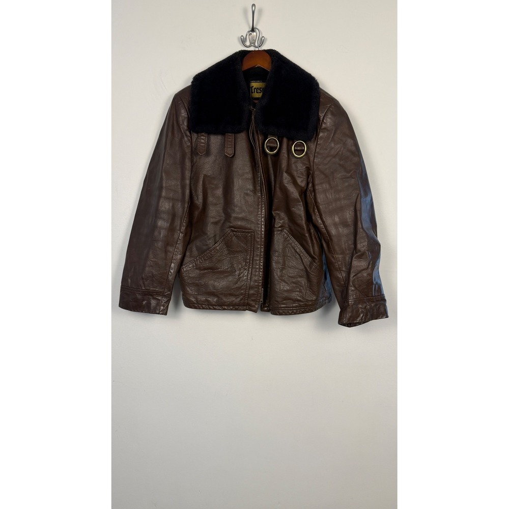 Vintage Cresco Craftsman Brown Leather Bomber Jacket Sherpa Lined Men's 42